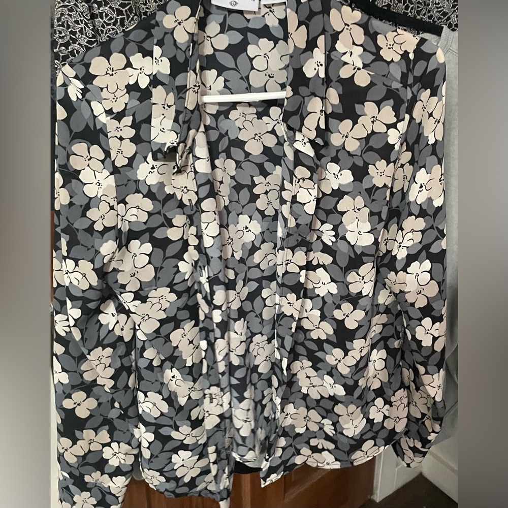 Kathy Ireland Long Sleeve Floral Button-Up Blouse - Top